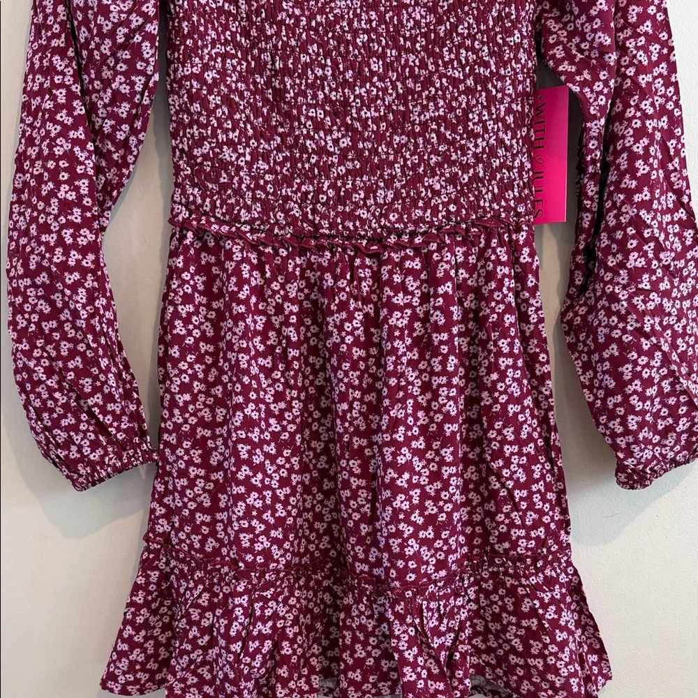 WITH JULES‎ Kids Floral Burgundy Dress with Long Sleeves Size 16